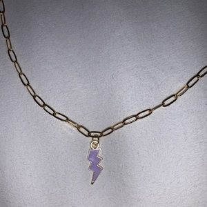 purple lightning bolt necklace with gold chain